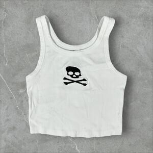 Skeleton Skull Y2K Grunge Hot Topic Sz Small White Embroidered Womens Top Shirt